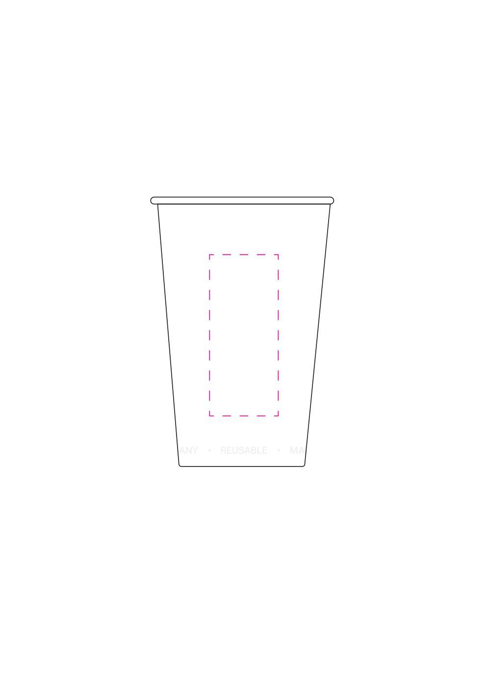 Standskizze: Druckposition „mittig (max. 30×70 mm)“ – Kaffeebecher ToGo 0,3 l – Mehrwegbecher aus Kunststoff, spülmaschinenfest