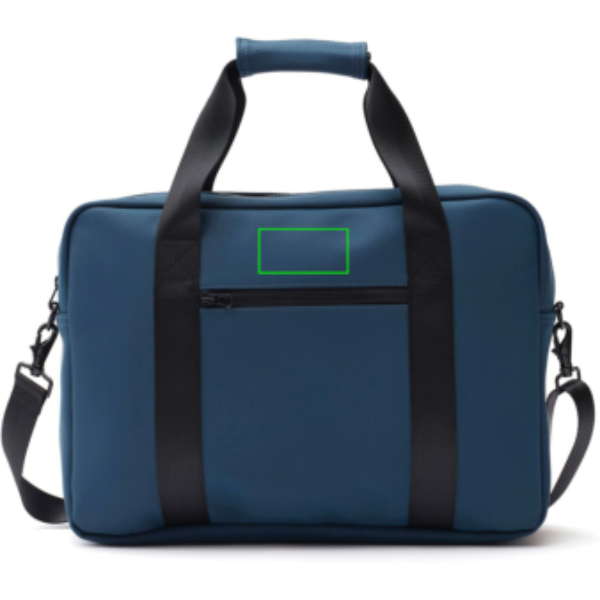 Standskizze: Druckverfahren PU-Etikett Baltimore marineblau auf Position „Artikel Vorderseite oben“ – VINGA Baltimore Laptoptasche 17 Zoll – bedruckbar