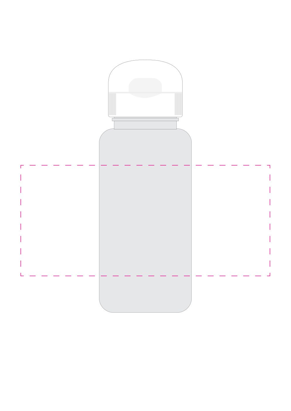 Standskizze: Druckposition „rundum (max. 180×80 mm)“ – Trinkflasche Sports 400 ml – Tritan, auslaufsicher, Made in Germany