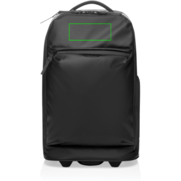 Standskizze: Druckverfahren Siebdruck Transfer auf Position „Artikel Vorderseite oben (max. 100 x 40 mm)“ – Swiss Peak OSLO RCS Rollrucksack im Handgepäckformat, 16-Zoll-Laptophülle, mit Logo bedruckbar
