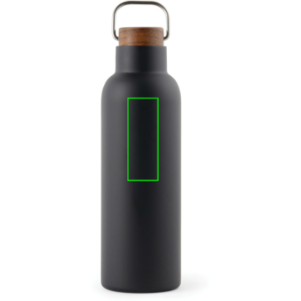 Standskizze: Druckverfahren Tampondruck auf Position „Artikel Rückseite oben“ – VINGA Ciro Vakuumflasche 800 ml aus 79 % recyceltem Edelstahl mit Akazienholz-Deckel