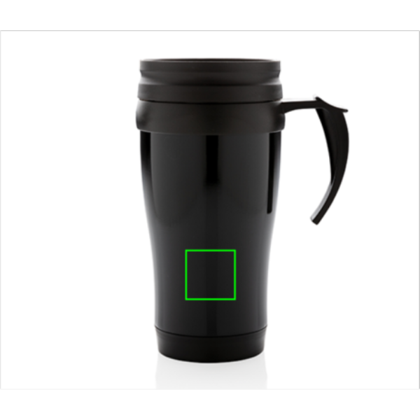 Standskizze: Druckverfahren Tampondruck auf Position „Artikel Vorderseite unten (max. 30 x 30 mm)“ – XD Collection Edelstahlbecher 350 ml mit Schiebedeckel, schwarz