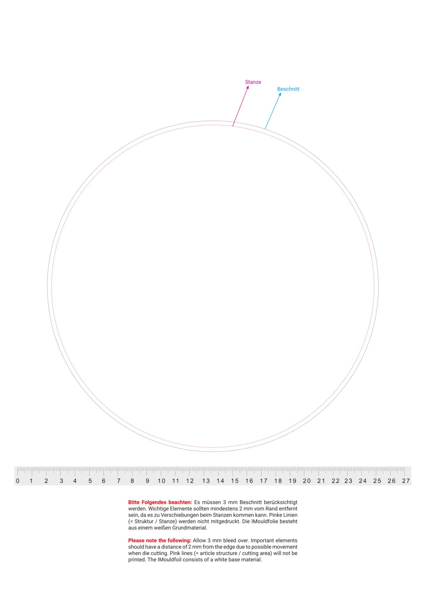 Standskizze: Druckposition „mittig (max. Ø 227 mm)“ – Wurfscheibe Space Flyer 21 – Ø 220 mm, stapelbar