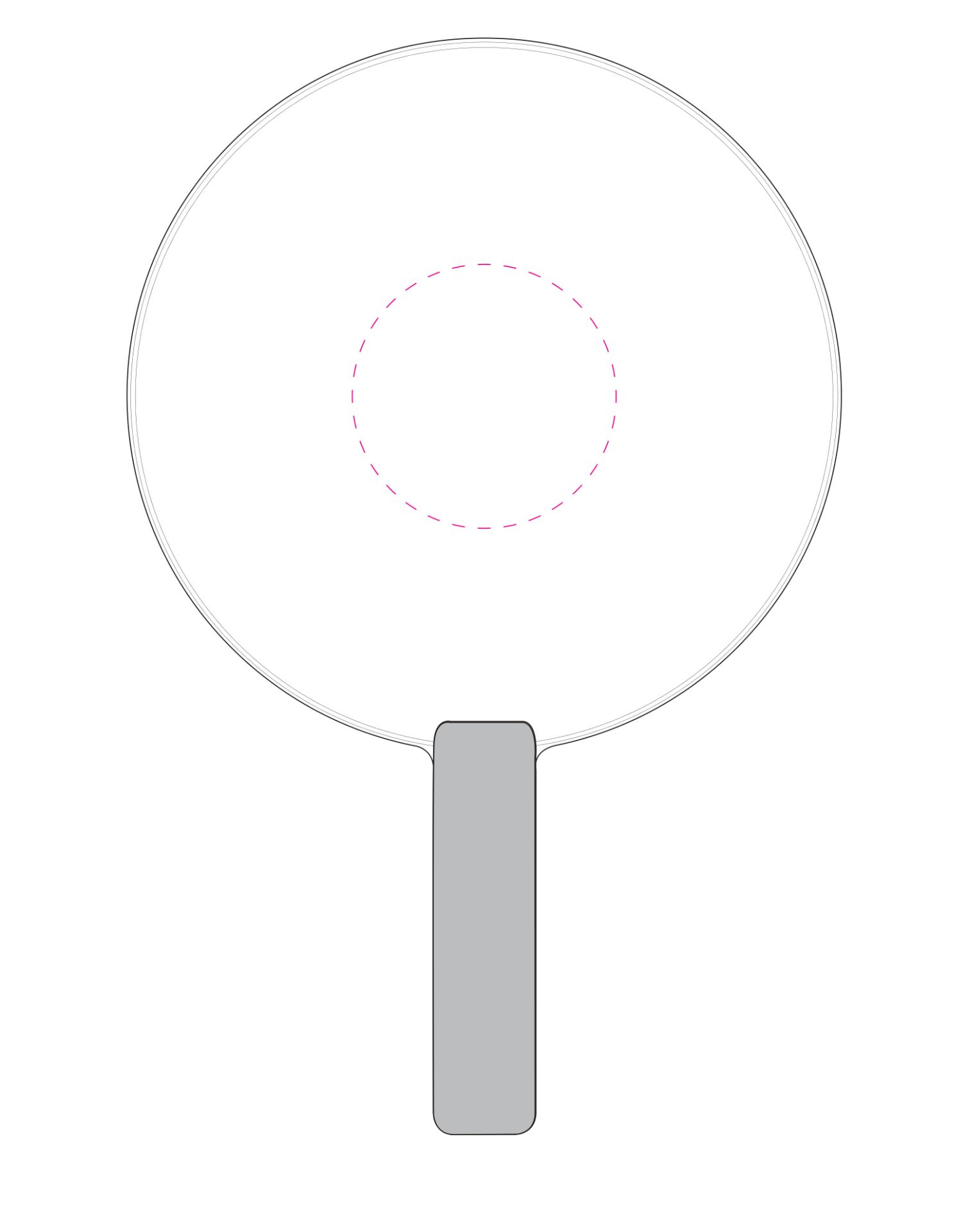 Standskizze: Druckposition „mittig (max. Ø 90 mm)“ – Beachball-Set Sun – Strandspiel mit 2 Schlägern und PU-Schaumball