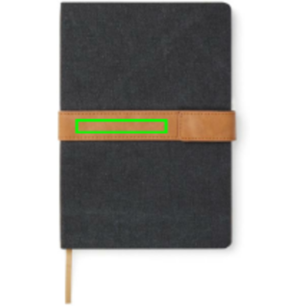 Standskizze: Druckverfahren Siebdruck Transfer auf Position „Band“ – VINGA Bosler A5-Notizbuch aus RCS-recyceltem Papier, mit Logo veredelbar