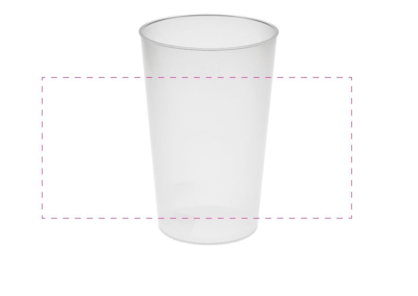 Standskizze: Druckposition „rundum (max. 220×100 mm)“ – Trinkbecher Vital 500 ml mit Eichstrich