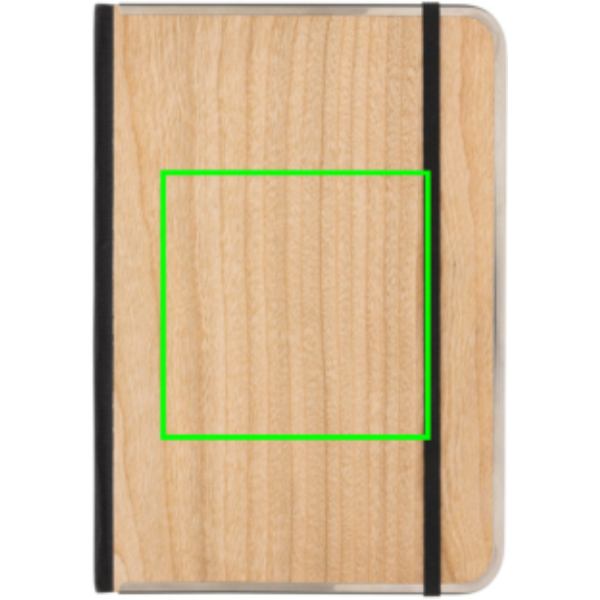 Standskizze: Druckverfahren CO2 Gravur auf Position „Artikel Vorderseite Mitte“ – XD Collection Treeline A5 Notizbuch mit Holzeinband – mit Logo bedruckbar
