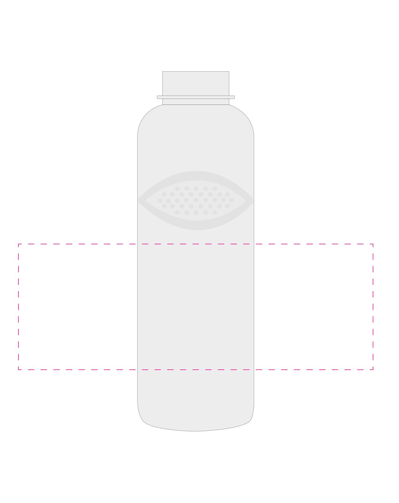 Standskizze: Druckposition „mittig (max. 240×85 mm)“ – Tritan-Trinkflasche Carve Pure 1,0 l – Edelstahl-Deckel mit Schlaufe