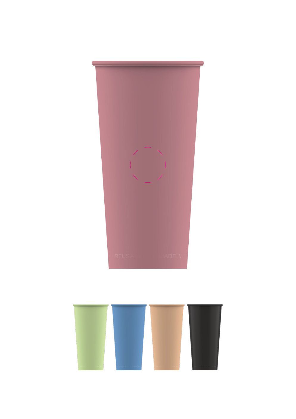 Standskizze: Druckposition „mittig (max. Ø 25 mm)“ – Mehrwegbecher ToGo 400 ml – Kunststoff, spülmaschinengeeignet