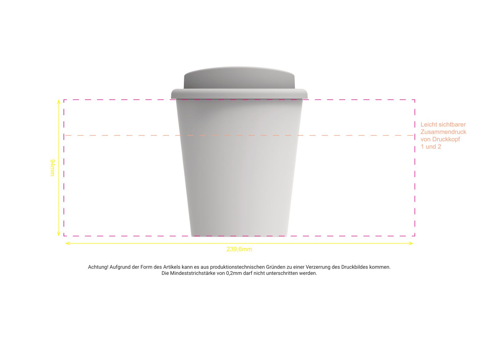 Standskizze: Druckposition „mittig (max. 242×94 mm)“ – Kaffeebecher Premium small – doppelwandiger To-Go-Becher 0,25 L