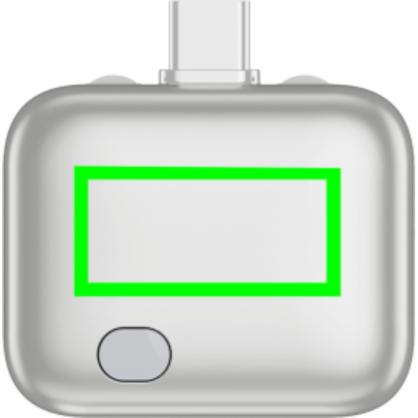 Standskizze: Druckverfahren Tampondruck auf Position „Artikel oben (max. 20 x 10 mm)“ – XD Xclusive ChargeGuard USB-C-Adapter mit automatischer Abschaltung, bedruckbar