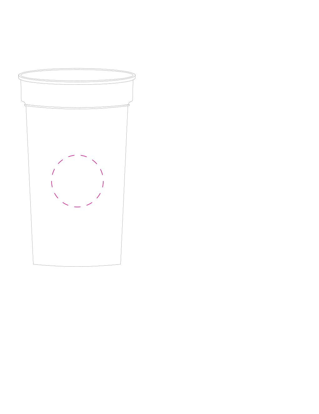 Standskizze: Druckposition „mittig (max. Ø 35 mm)“ – Pfandbecher 0,4 l – stapelbarer Mehrwegbecher aus Kunststoff