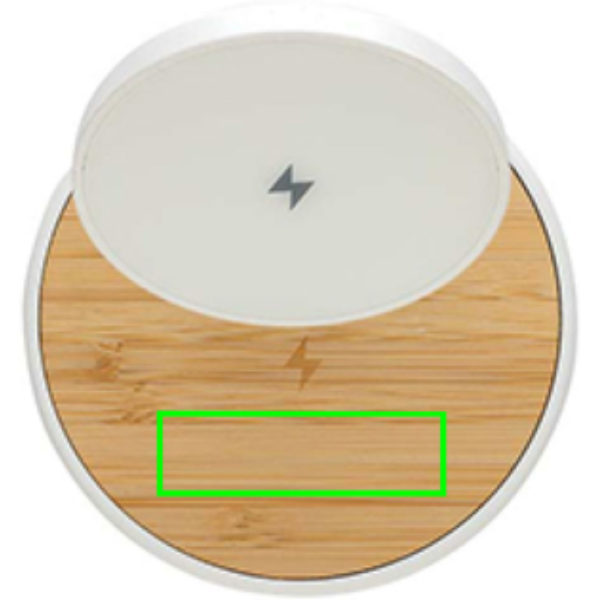 Standskizze: Druckverfahren CO2 Gravur auf Position „Unterseite (max. 50 x 15 mm)“ – Ontario 2-in-1 15W Magnet-Ladeständer aus RCS-rPlastik und Bambus