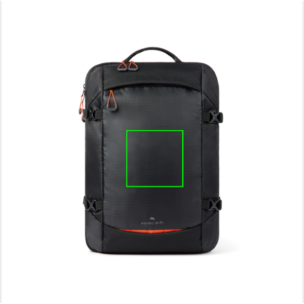 Standskizze: Druckverfahren Bestickung auf Position „Artikel Vorderseite“ – Nordic Drift RCS Traveling Rucksack 25L, recyceltes PET, mit Logo bedruckbar