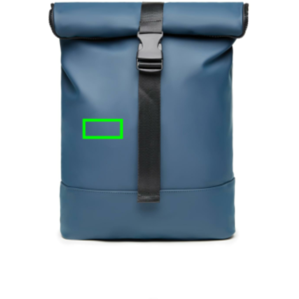 Standskizze: Druckverfahren PU-Etikett Baltimore marineblau auf Position „Artikel Vorderseite links“ – VINGA Baltimore Fahrradtasche mit 17-Zoll-Laptopfach, wandelbar zum Rucksack