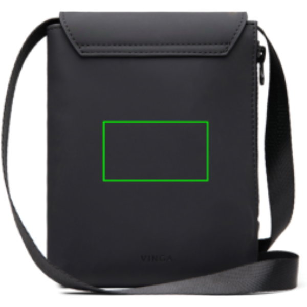 Standskizze: Druckverfahren Digital Transfer auf Position „Artikel Rückseite (max. 70 x 40 mm)“ – VINGA Baltimore RCS Crossbody-Tasche – recyceltes Polyester, mit Logo veredelbar