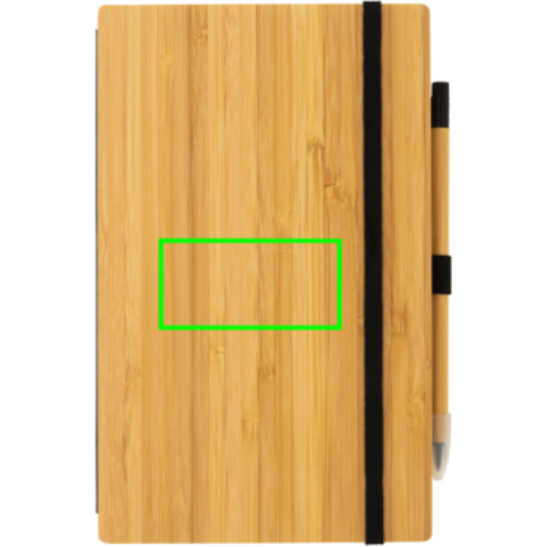 Standskizze: Druckverfahren Tampondruck auf Position „Artikel Vorderseite Mitte“ – XD Collection Bambus-Notizbuch mit Infinity-Bleistift im Set — bedruckbar