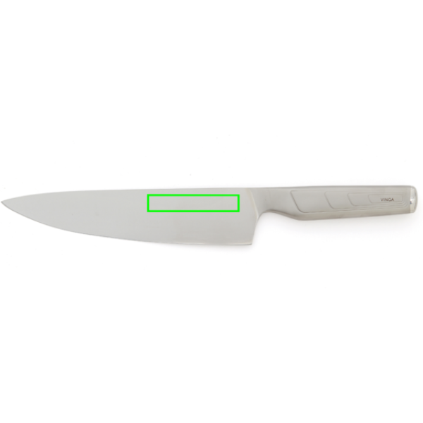 Standskizze: Druckverfahren Lasergravur auf Position „Messer (max. 50 x 10 mm)“ – VINGA Hattasan Kochmesser aus japanischem 420-J2-Stahl mit Lasergravur