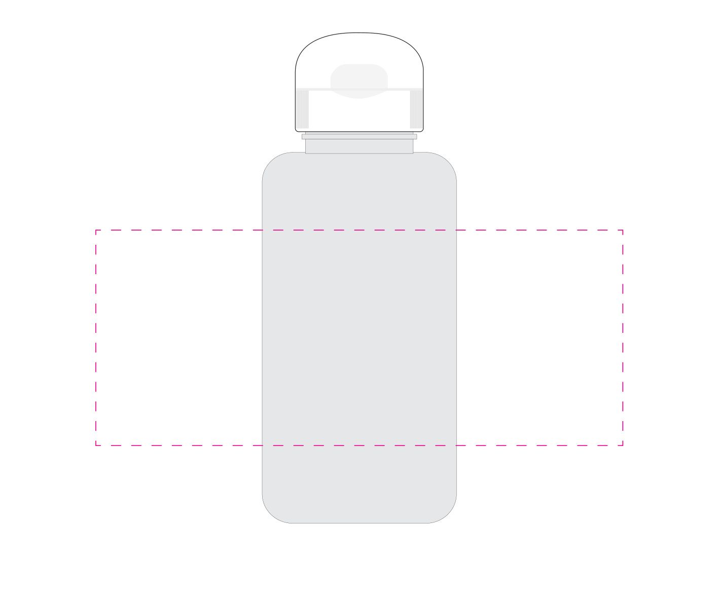 Standskizze: Druckposition „mittig auf Flasche (max. 220×90 mm)“ – Trinkflasche Sports 700 ml – Tritan, auslaufsicher, Made in Germany