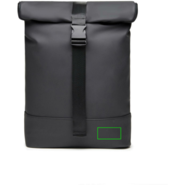 Standskizze: Druckverfahren PU-Etikett Baltimore schwarz auf Position „Artikel rechte Seite unten“ – VINGA Baltimore Fahrradtasche mit 17-Zoll-Laptopfach, wandelbar zum Rucksack