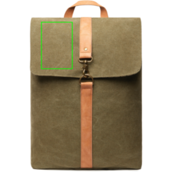Standskizze: Druckverfahren Digital Transfer auf Position „Artikeloberseite links“ – VINGA Bosler Laptop-Rucksack 17 Zoll aus GRS-recyceltem Canvas