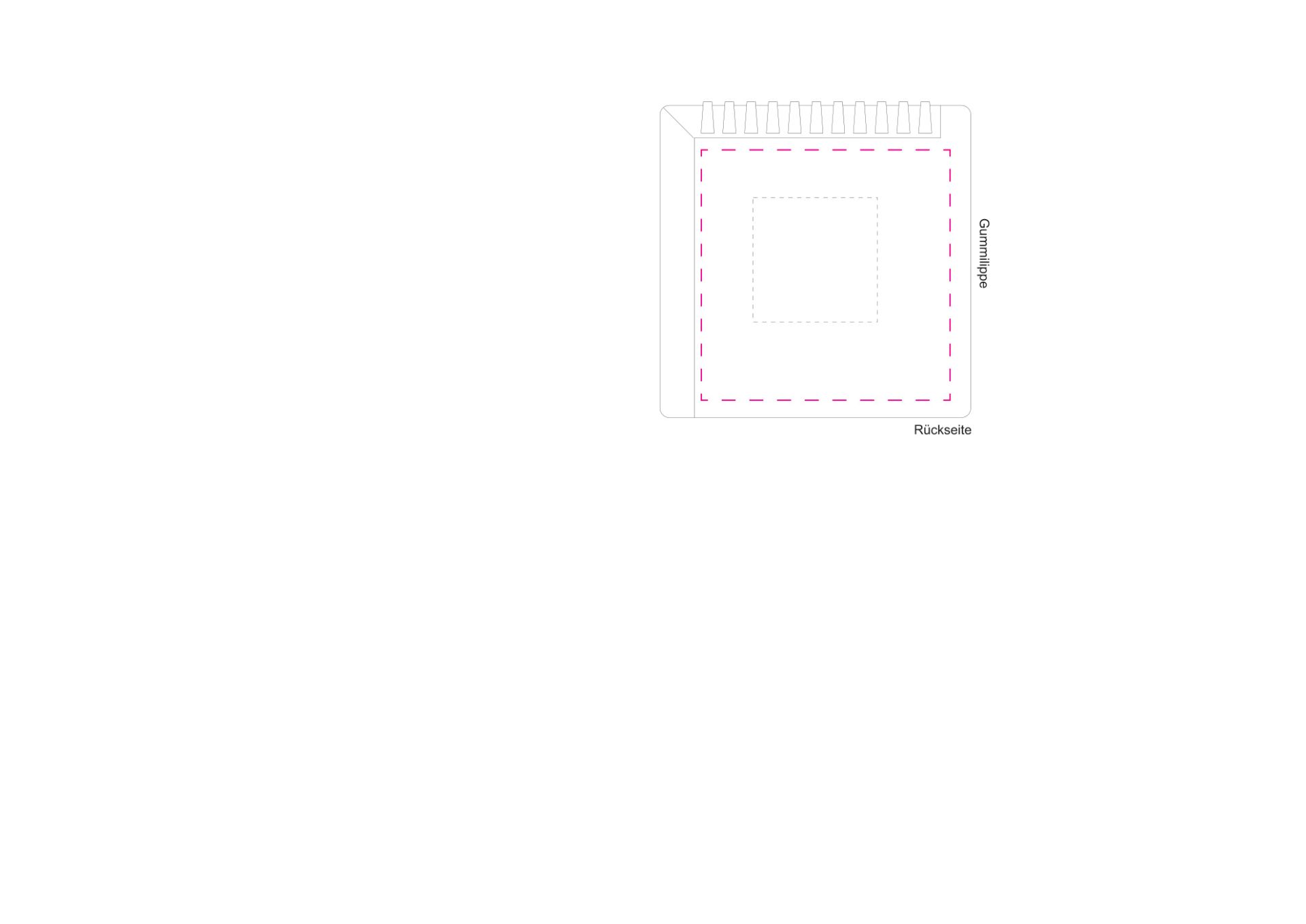 Standskizze: Druckposition „mittig auf Rückseite (max. 80×80 mm)“ – Eiskratzer Quadrat mit Wasserabstreifer – Kunststoff 103 × 100 mm