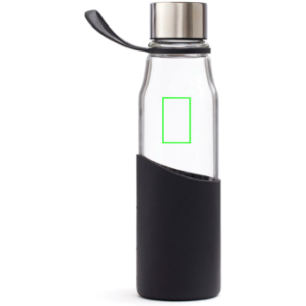 Standskizze: Druckverfahren Tampondruck auf Position „Artikel Rückseite oben (max. 25 x 40 mm)“ – VINGA Lean Glasflasche mit Silikonhülle, Borosilikat, bedruckbar