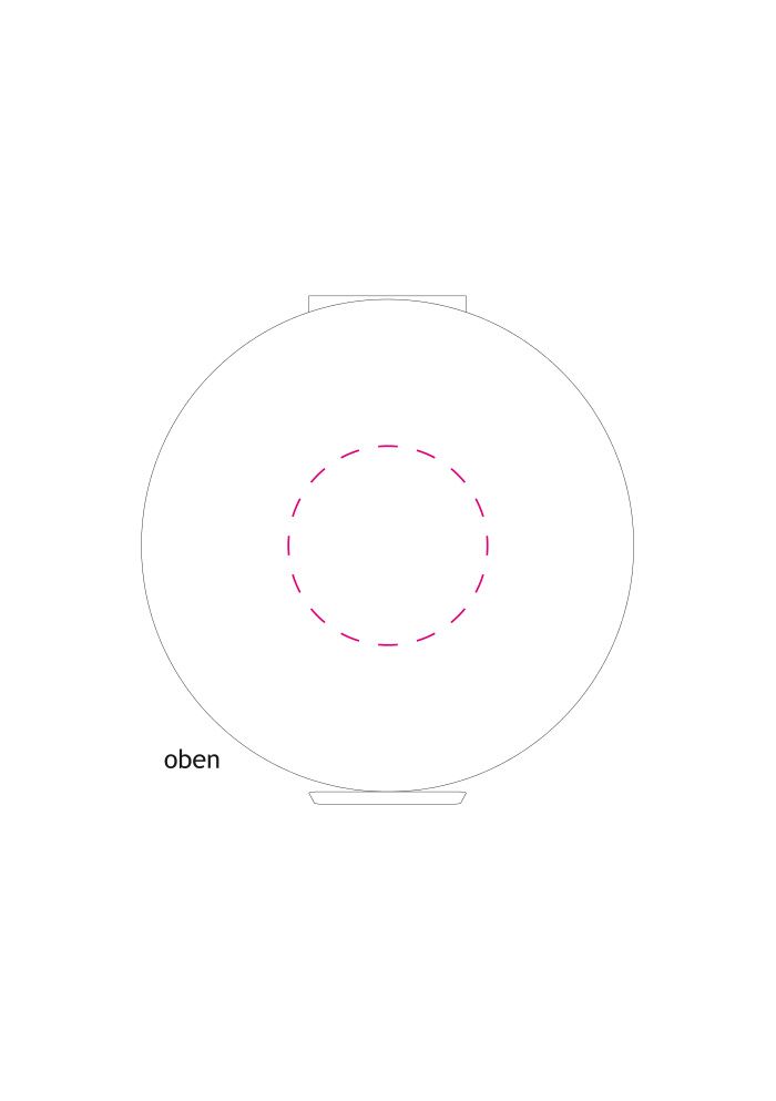 Standskizze: Druckposition „Deckel (max. Ø 38 mm)“ – Apfel-Box Vorratsdose Ø 95 mm – Kunststoffdose mit Klickverschluss