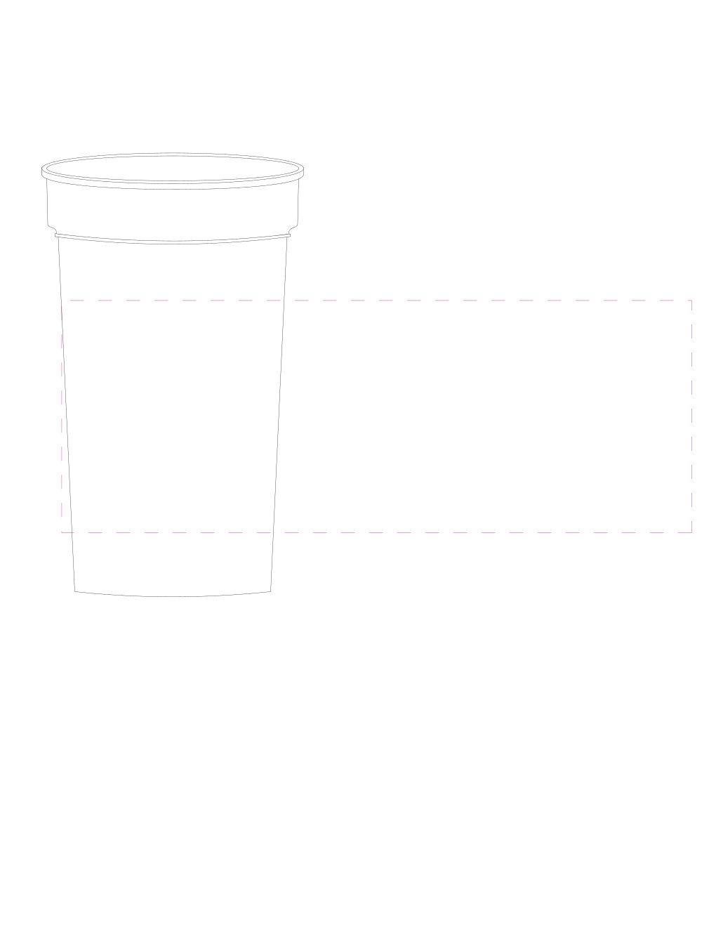 Standskizze: Druckposition „rundum (max. 190×70 mm)“ – Pfandbecher 0,4 l – stapelbarer Mehrwegbecher aus Kunststoff