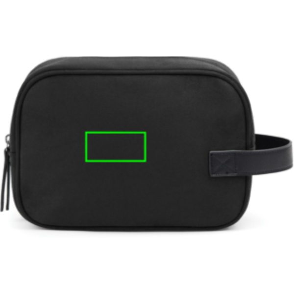 Standskizze: Druckverfahren PU-Etikett Brendon auf Position „Artikel Rückseite“ – VINGA Marlow Kosmetiktasche aus RCS-recyceltem Polyester, bedruckbar mit Logo