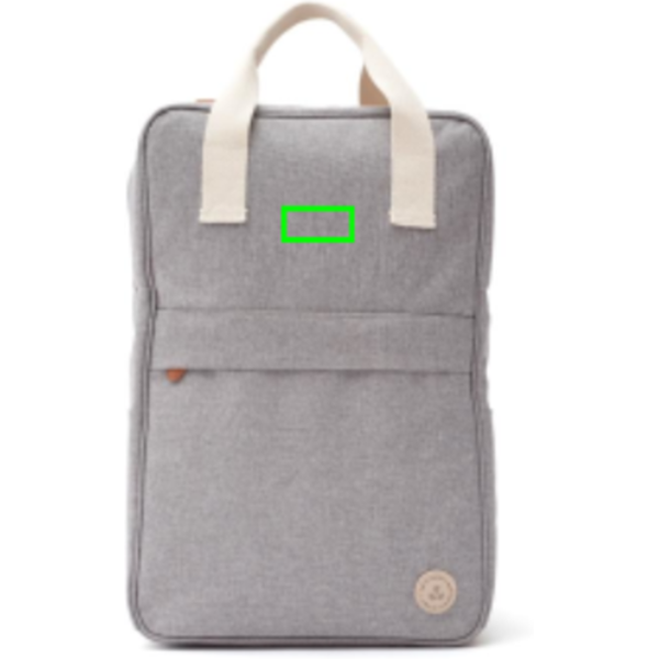 Standskizze: Druckverfahren PU-Etikett Sortino auf Position „Artikel Vorderseite oben“ – VINGA Sortino Kühlrucksack aus PET, bedruckbar mit Logo