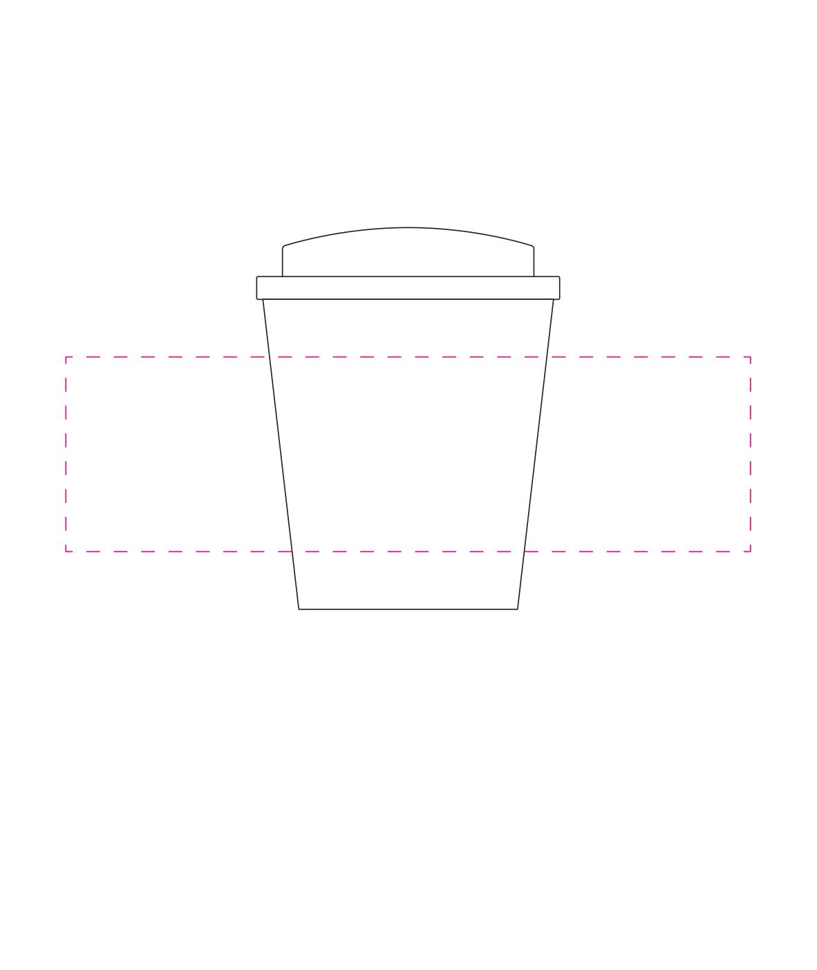 Standskizze: Druckposition „rundum 2 cm zwischen Anfang und Ende (max. 225×60 mm)“ – Kaffeebecher Premium small – doppelwandiger To-Go-Becher 0,25 L