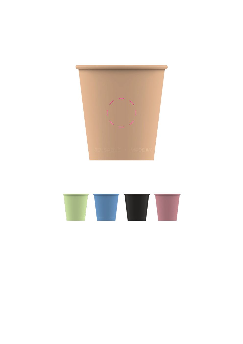 Standskizze: Druckposition „seitlich (max. Ø 25 mm)“ – Kaffeebecher ToGo 0,2 l – Mehrweg aus Kunststoff, spülmaschinenfest