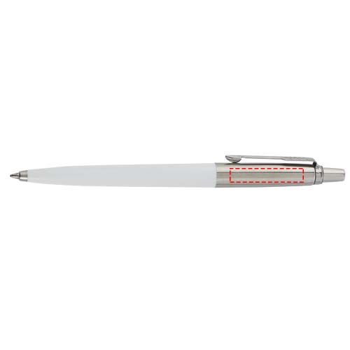 Standskizze: Druckverfahren Lasergravur auf Position „Kappe (max. 30 x 6 mm)“ – Parker Jotter Recycled Kugelschreiber (schwarze Mine)