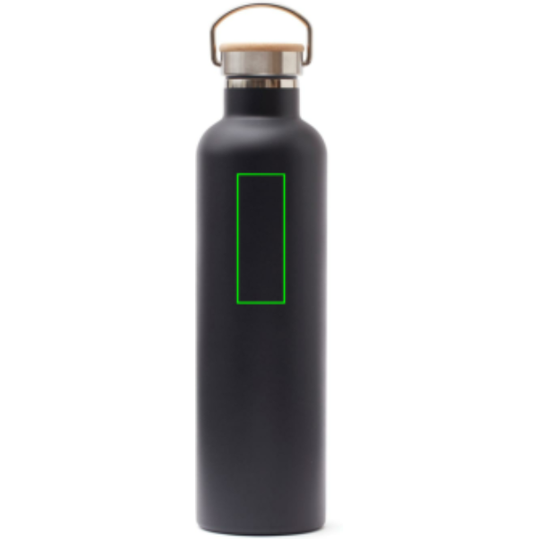 Standskizze: Druckverfahren Tampondruck auf Position „Artikel Vorderseite oben“ – VINGA Miles Thermosflasche 1000 ml Edelstahl, vakuumisoliert, schwarz