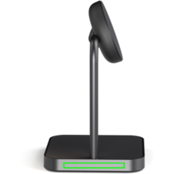 Standskizze: Druckverfahren Tampondruck auf Position „Artikelseite links“ – Zens Office Charger 2 Schwarz – kabellose 2-in-1-Ladestation aus Zinklegierung, mit Logo graviert oder bedruckt