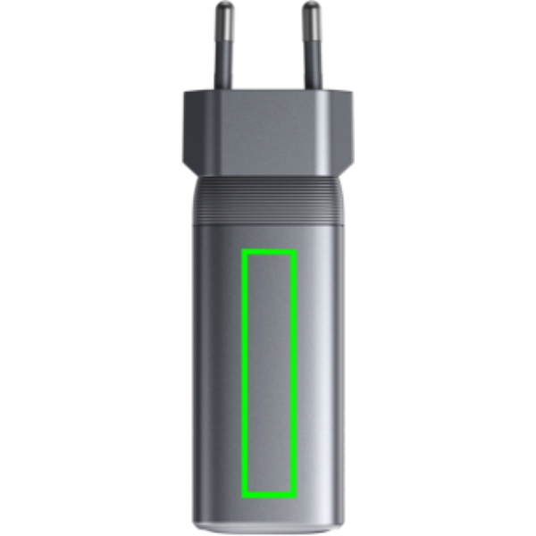 Standskizze: Druckverfahren Tampondruck auf Position „Artikel oben (max. 10 x 45 mm)“ – Anker Prime GaN-Ladegerät 100 W mit 3 Anschlüssen – mit Logo bedruckbar