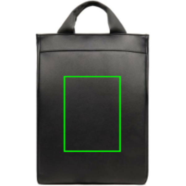 Standskizze: Druckverfahren Siebdruck Transfer auf Position „Artikel Vorderseite (max. 150 x 200 mm)“ – VINGA Bermond Business-Rucksack aus RCS-recyceltem PU, bedruckbar