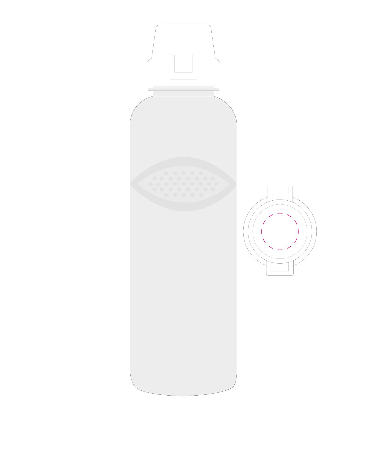 Standskizze: Druckposition „auf Deckel (max. Ø 27 mm)“ – Trinkflasche Carve School 1,0 l – Tritan mit Griffmulden