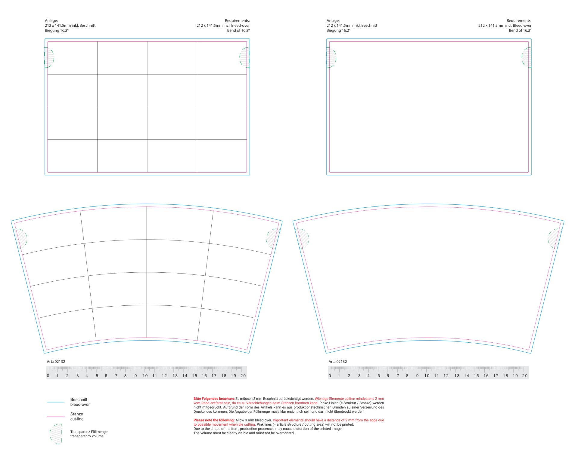 Standskizze: Druckposition „mittig (max. 280×155 mm)“ – Trinkbecher Vital 500 ml mit Eichstrich