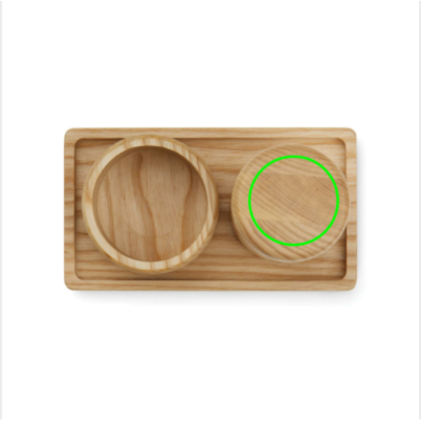 Standskizze: Druckverfahren Tampondruck auf Position „Artikel oben (max. 38 x 38 mm)“ – VINGA Retro Salz- und Pfeffermühlen-Set aus FSC-Eschenholz mit Tablett, mit Logo veredelbar