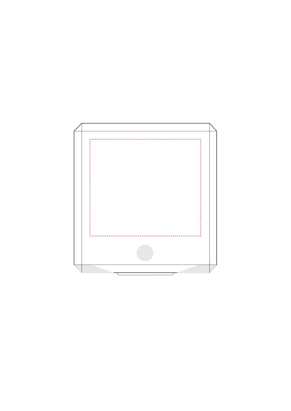 Standskizze: Druckposition „auf den Deckel über Knopf (max. 80×70 mm)“ – Travelbox First Aid – Erste-Hilfe-Box mit Pflastern und Hygienetuch