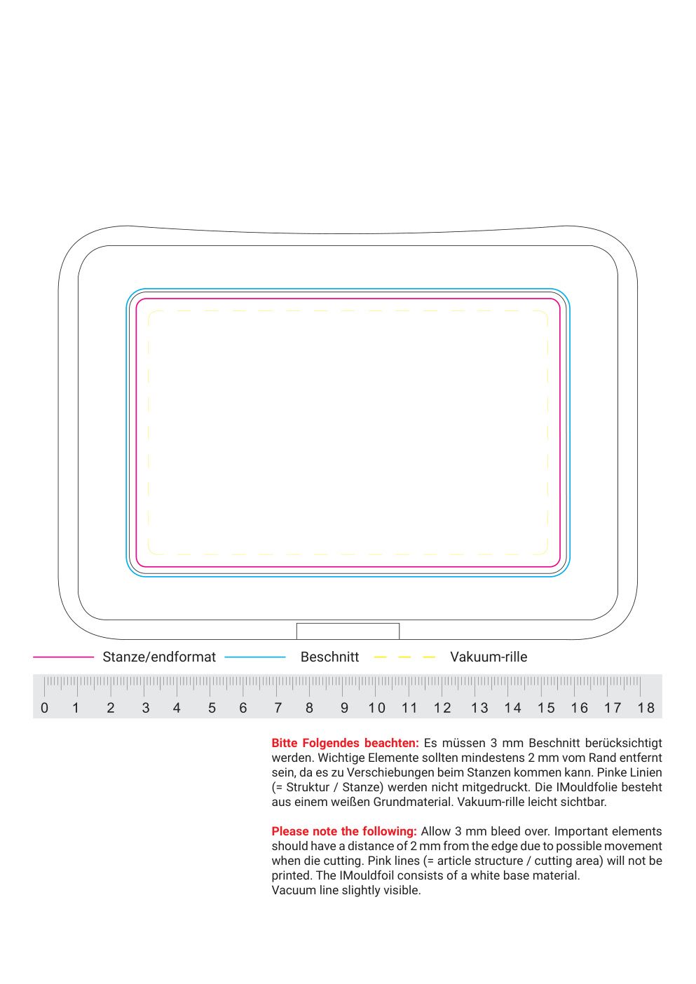 Standskizze: Druckposition „mittig innerhalb der Kontur (max. 133×87 mm)“ – Vorratsdose School-Box groß mit Trennschale – Pausenbox mit Klickverschluss