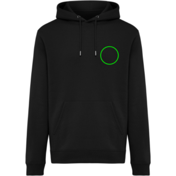 Standskizze: Druckverfahren Bestickung auf Position „linke Brustseite“ – IQONIQ Joshua Hoodie 340 g/m² aus Bio- und recycelter Baumwolle – mit Logo bestickbar und bedruckbar