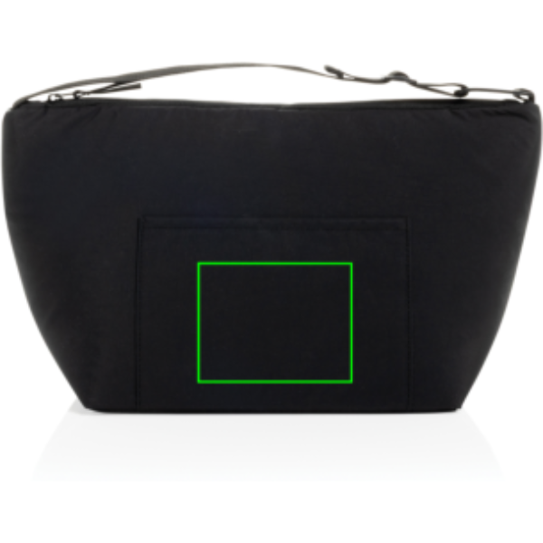 Standskizze: Druckverfahren Siebdruck Transfer auf Position „Tasche (max. 90 x 70 mm)“ – XD Xclusive KENTO URBAN Kühltasche aus RCS-recyceltem Nylon, mit Logo bedruckbar