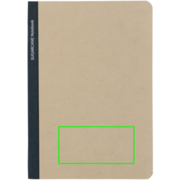 Standskizze: Druckverfahren Tampondruck auf Position „Artikel Vorderseite unten (max. 80 x 40 mm)“ – Notizbuch Stylo A5 aus Zuckerrohrpapier — XD Collection