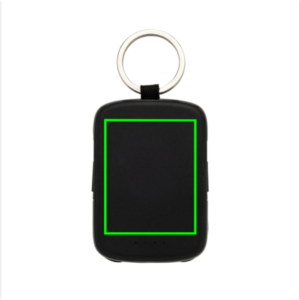 Standskizze: Druckverfahren Digitalprint auf Position „Artikel Vorderseite“ – XD Collection Nexo Schlüsselanhänger-Powerbank 2.000 mAh mit Lightning- und USB-C-Kabel – bedruckbar