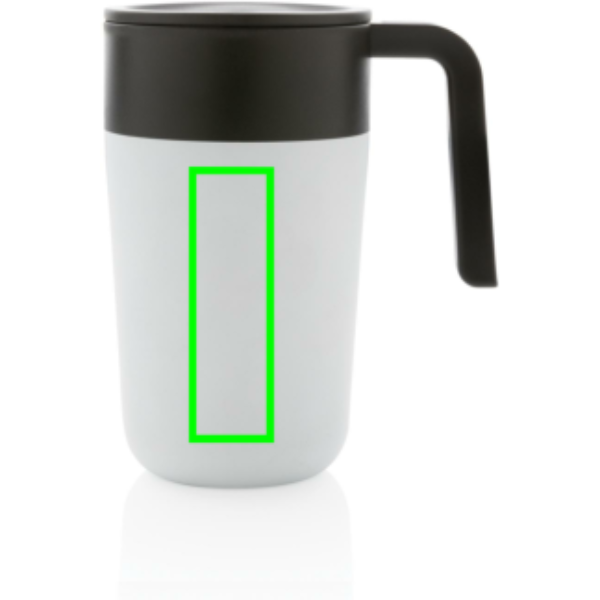 Standskizze: Druckverfahren Lasergravur auf Position „Artikel Vorderseite“ – XD Collection GRS recycelter PP-Becher mit Griff 480 ml, Edelstahl, BPA-frei