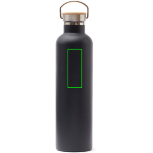 Standskizze: Druckverfahren Tampondruck auf Position „Artikel Rückseite oben“ – VINGA Miles Thermosflasche 1000 ml Edelstahl, vakuumisoliert, schwarz