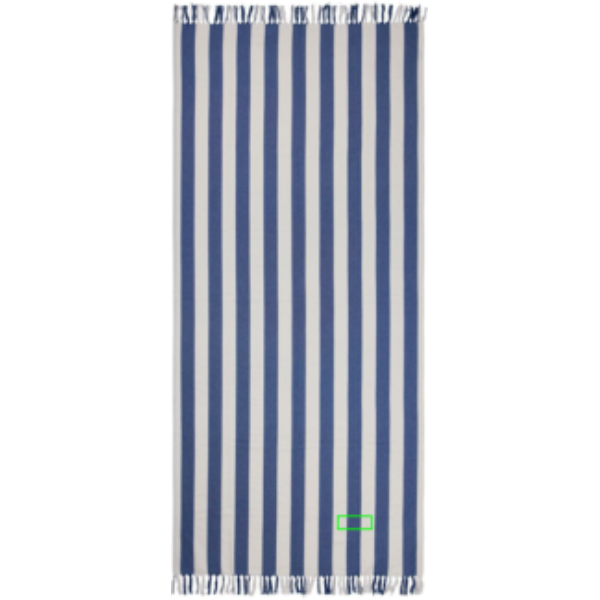 Standskizze: Druckverfahren Gravierter Kunstlederaufnäher auf Position „Decke/Tuch“ – VINGA Ornos GRS Hamamtuch 180×80 cm, recycelte Baumwolle, bestickbar